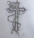 Cross With Rose Wraped Tattoo Design Images