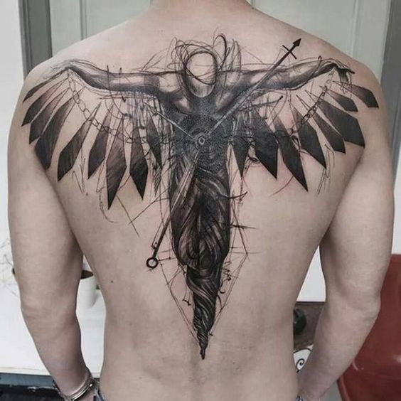 dark angel back tattoos for men