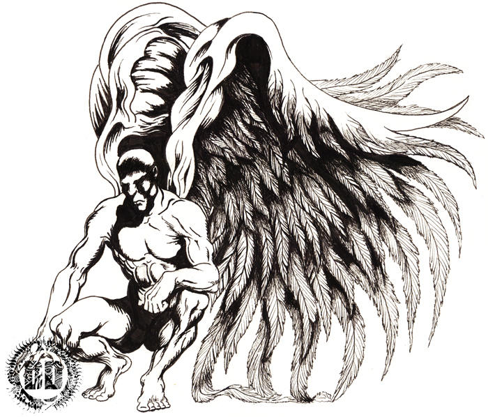Dark Angel with Big Wings Tattoo Design