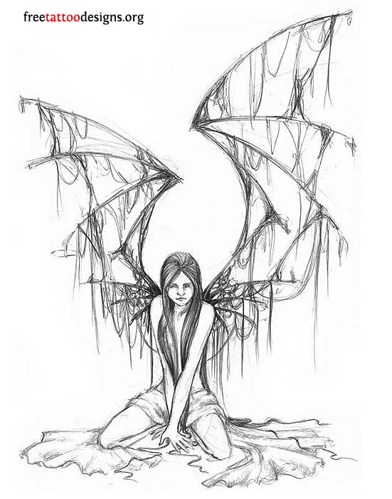 Angel with Torn Wing Tattoo Design