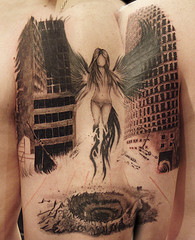 Dark Angel in City Tattoo Designs