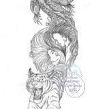 Cool Dragon Tiger Tattoo Sketch
