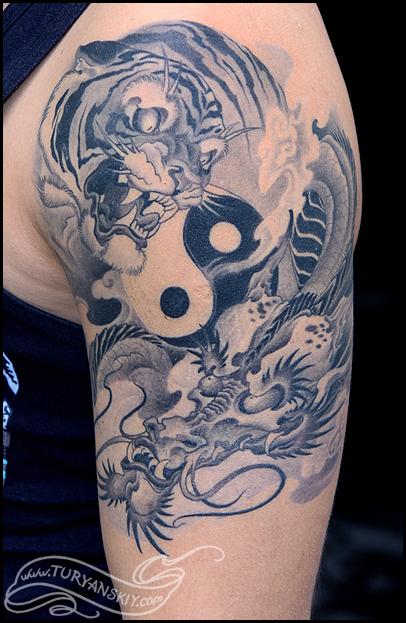 Dragon Vs Tiger Tattoo Halfsleeve