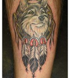 Beautiful Wolf and  Dream Catcher Tattoo Design 
