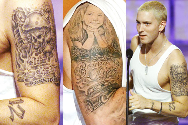 Eminem’s Both Upper Arms Tattoos Close Up View