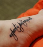 Stunning Expecto Patronum Spell Lettering Design Tattoo on Side Foot for Girls
