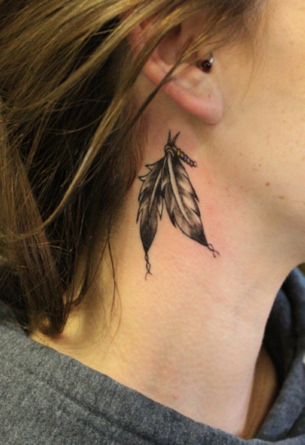 feather behind ear tattoos for women