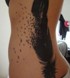 Awesome Huge Birds of A Feather Tattoo on Side Belly