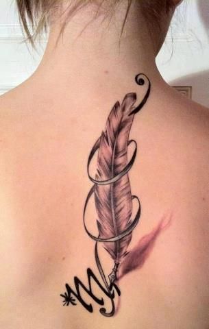 feather with initials