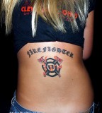 Sexy Female Firefighter Tattoo on Back