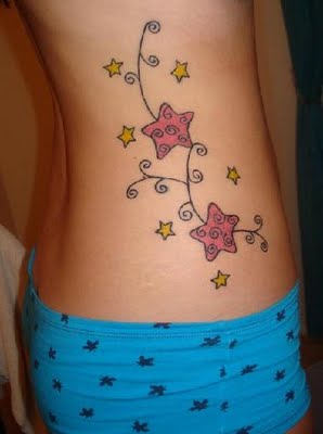 Cute Star and Swirl Flower Tattoo For Women