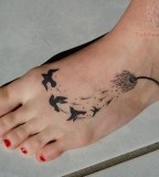 Classy Dandelion Bird Silhouette Foot Tattoo Inspiration