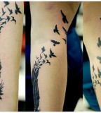 Cool Feather Flying Bird Silhouette Leg Tattoo 