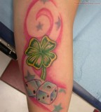 Four Leaf Clover Tattoo Combo with Stars and Dices Design