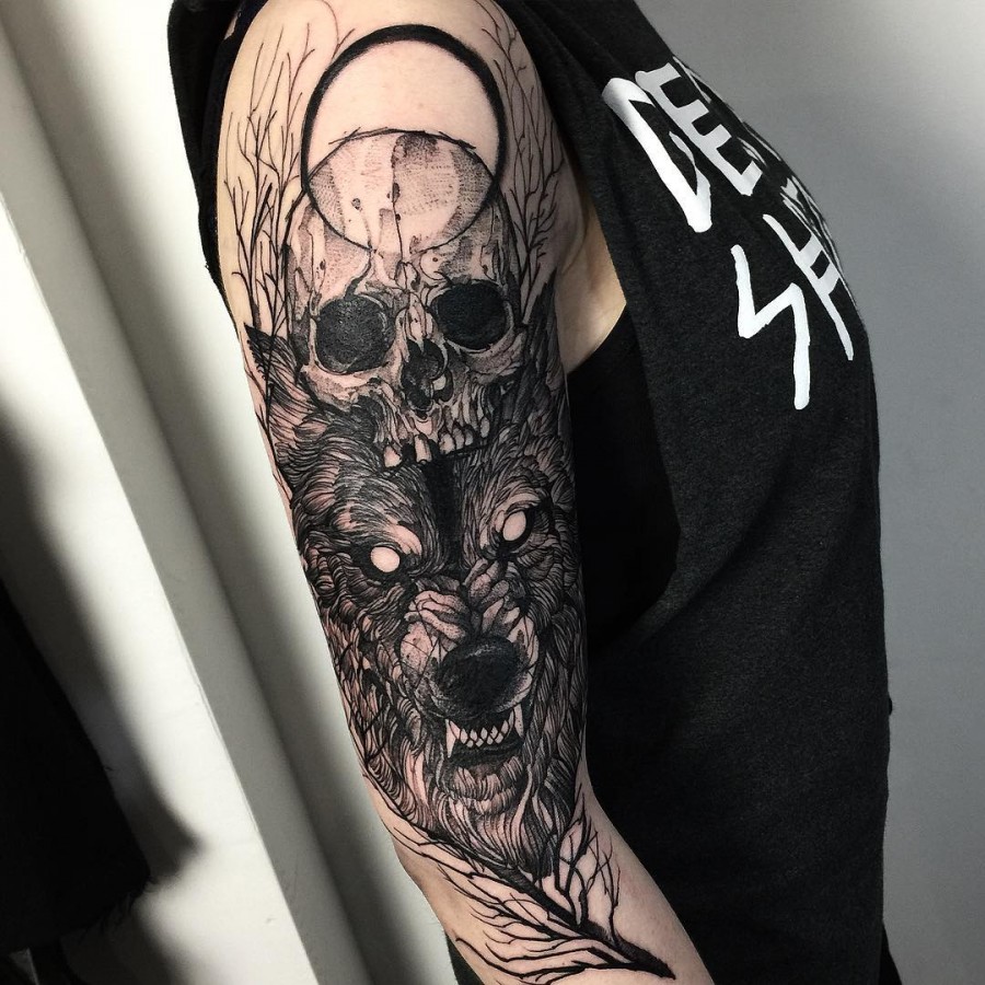 fredao_oliveira-wolf-skull-tattoo