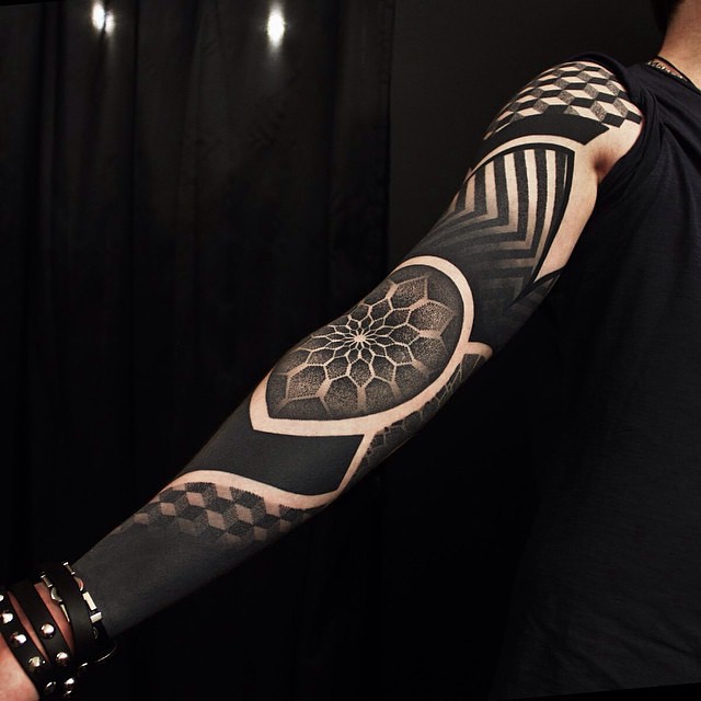 full arm sleeve geometric tattoos for men