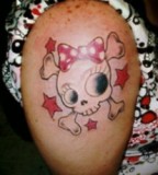 Cute Girly Skull And Bow Hand Sleeve Tattoo 