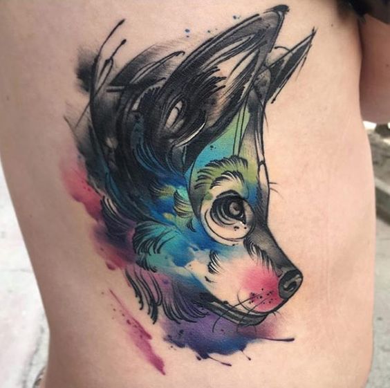 gorgeous-watercolor-wolf-tattoo