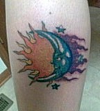 Fancy Half Sun Half Moon Tattoos on Left Leg