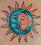 Charming Lovely Crescent Moon & Sun Tattoo Style