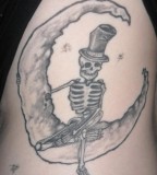 Fabulous Skeleton And Half Moon Old Tattoo Photos By Chad Williams