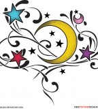 Colored Stars with Half Moon Tattoos By Smarelda Villalobos 