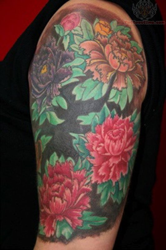 Original Half Sleeve Oriental Flower Tattoo