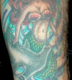 Elegant Image Of Mermaid And Hammerhead Shark Tattoo