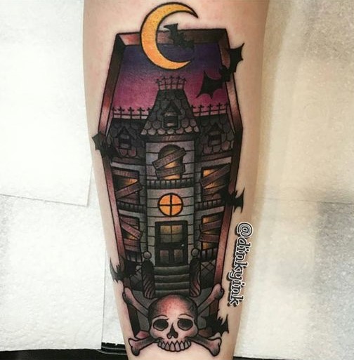 haunted-house-halloween-tattoo