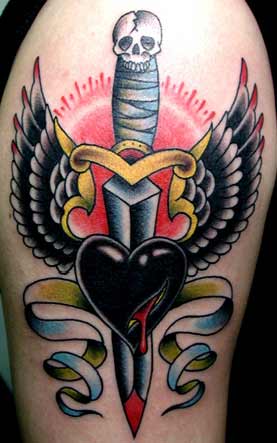 Traditional Heart And Dagger Tattoo