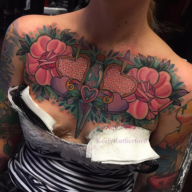 heart flower and dagger tattoos for women