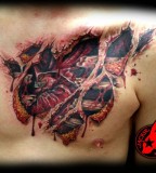 Heart Tear Out Chains Lock Color Chest In Progress Tattoo