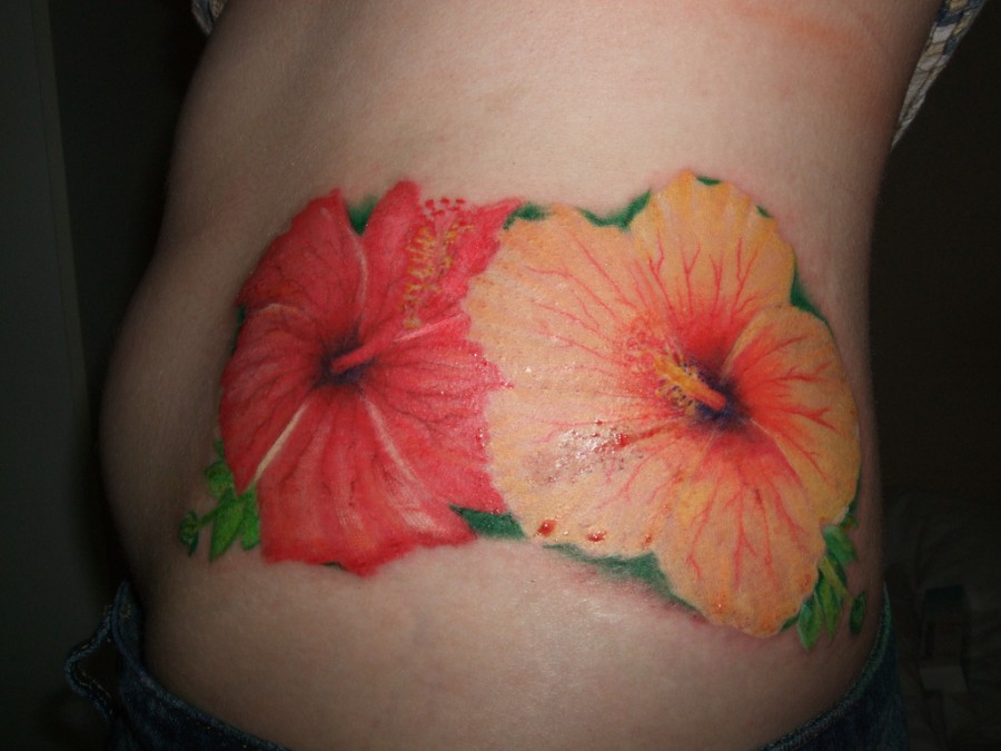 Orange Hibiscus Flower Tattoo Designs