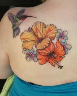Beautiful Hibiscus Tattoos On Upper Back Picture