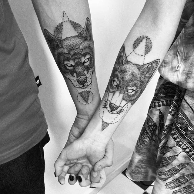 his and her wolf couple tattoo1