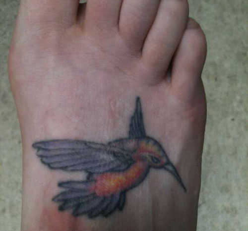 Peaceful Hummingbird Tattoos Design on Foot