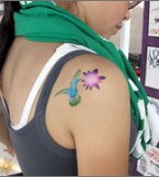 Cute Blue Hummingbrid Tattoo Design on Shoulder