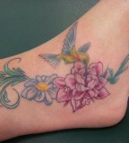 Flower and Hummingbird Tattoos Design on Foot