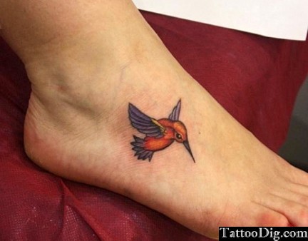 Hummingbird Tattoo On Foot