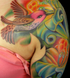 Hummingbird Full Color Tattoo Design