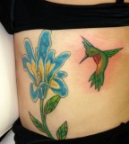 Green Hummingbird Tattoo Design on Stomach