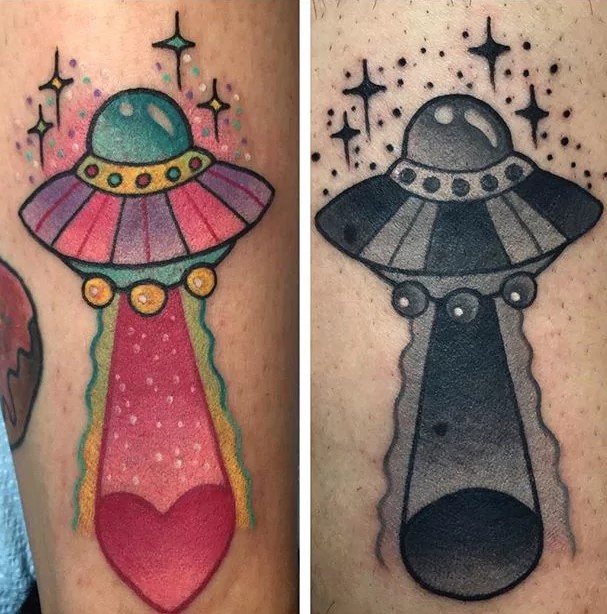 intergalatic love couple tattoo