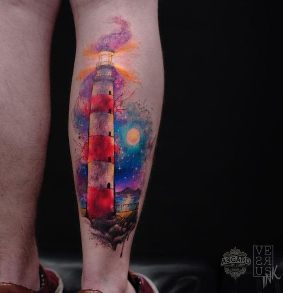 Lighthouse watercolor tattoo