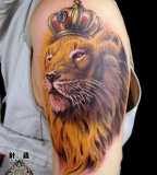 Amazing Upper-Arms Lions with Crown Tattoo Designs - Animal Tattoos