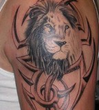 Lion Head and Tribal Background Tattoo Design Ideas - Tribal Tattoos