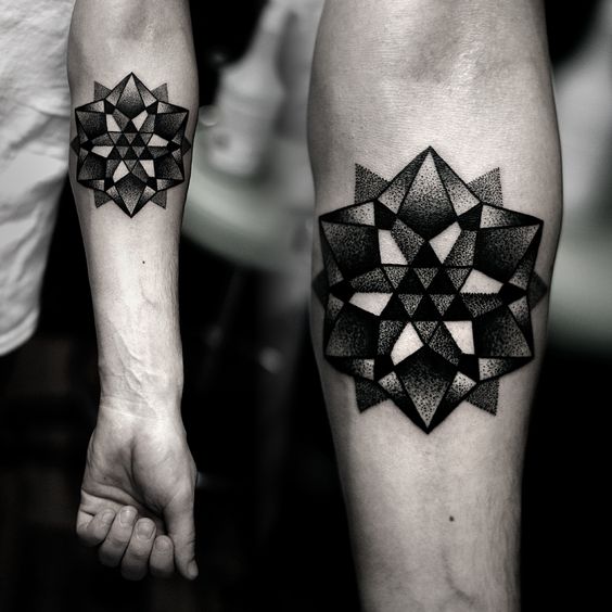 mandala grey black and white dotwork tattoo