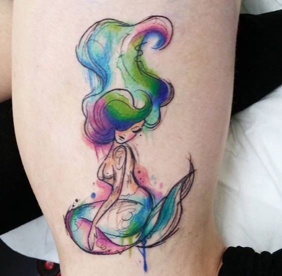 Mermaid watercolor tattoo