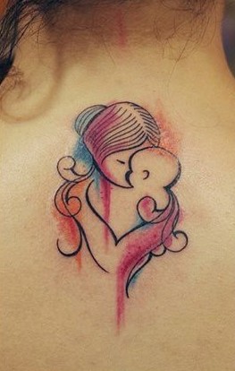 Mother and baby watercolor tattoo