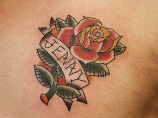 Rose Tattoo With Name Banner Design