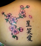 Cherry Blossom And Kanji Letter Tattoo Design 